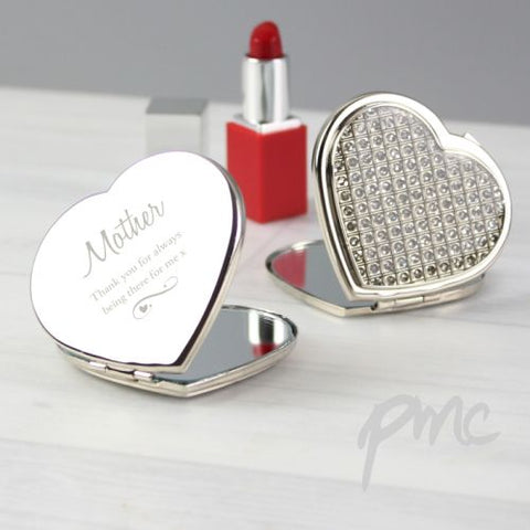 Personalised Swirls & Hearts Diamante Heart Compact Mirror