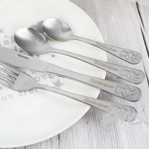 Personalised Teddy 4 Piece Embossed Cutlery Set