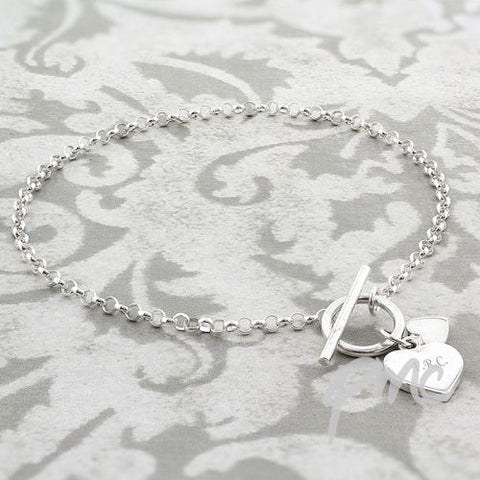 Personalised Hearts T-Bar Bracelet