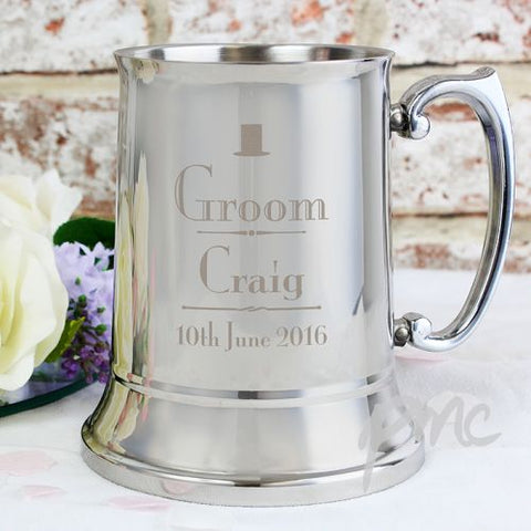Personalised Decorative Wedding Groom Stainless Steel Tankard