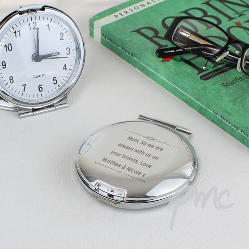 Personalised Scroll Design Round Travel Clock