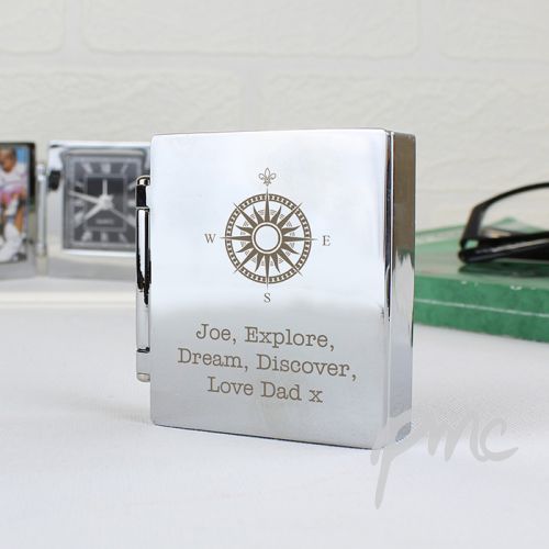 Personalised Compass Photo Frame Travel Clock 4.5cm x 5cm