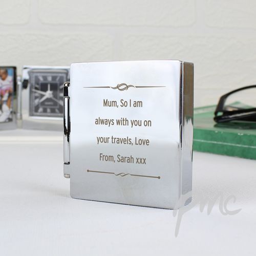 Personalised Scroll Photo Frame Travel Clock 4.5cm x 5cm