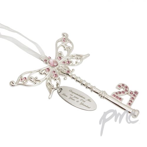 Personalised Pink Butterfly 21st Birthday Key