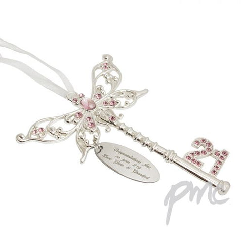 Personalised Pink Butterfly 21st Birthday Key