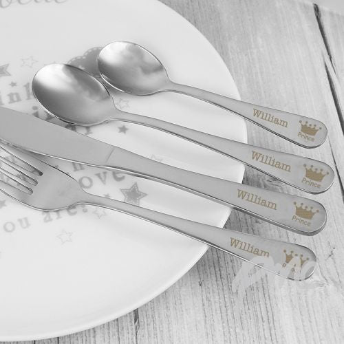 Personalised 4 Piece Prince Crown Cutlery Set