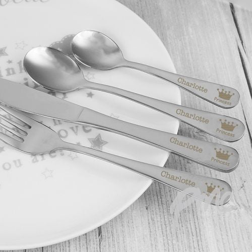 Personalised 4 Piece Princess Crown Cutlery Set