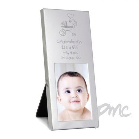 Personalised Pram Small Silver 2x3 Photo Frame