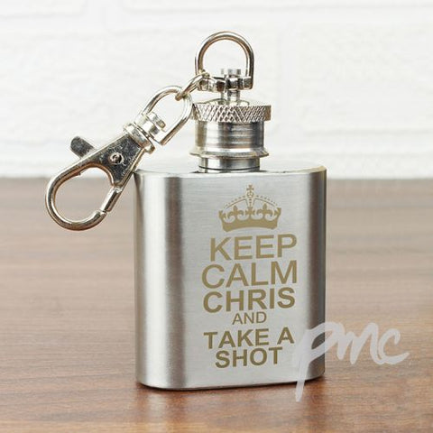 Personalised Keep Calm 1oz Hip Flask Keyring