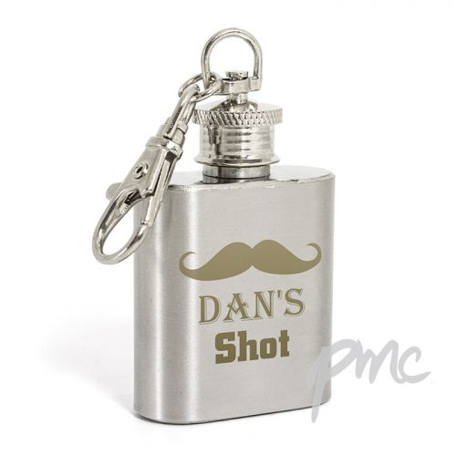 Personalised Moustache 1oz Hip Flask Keyring