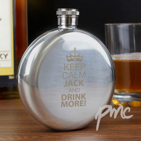 Personalised Keep Calm Round Hip Flask