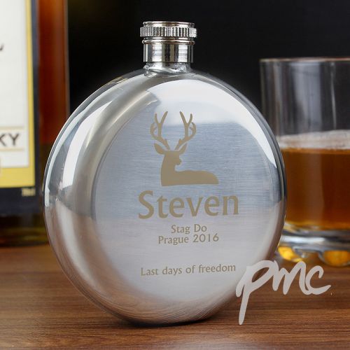 Personalised Stag Round Hip Flask