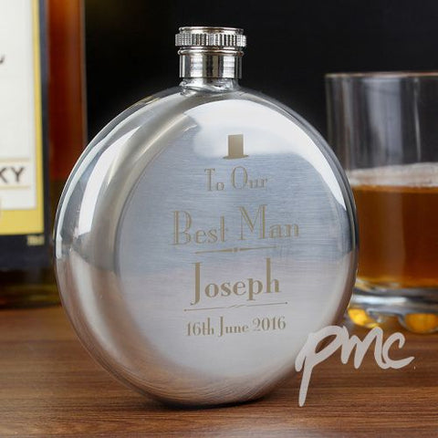 Personalised Decorative Wedding Best Man Round Hip Flask