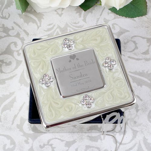Personalised Decorative Wedding Mother of the Bride Square Diamante Trinket Box