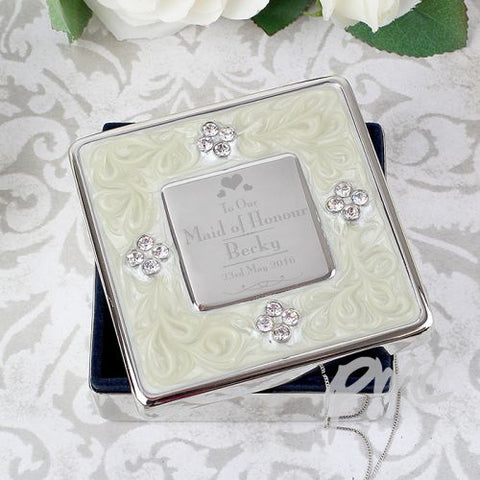 Personalised Decorative Wedding Maid of Honour Square Diamante Trinket Box