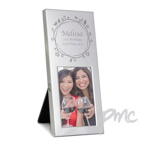 Personalised Small Silver Butterfly Swirl 2x3 Photo Frame