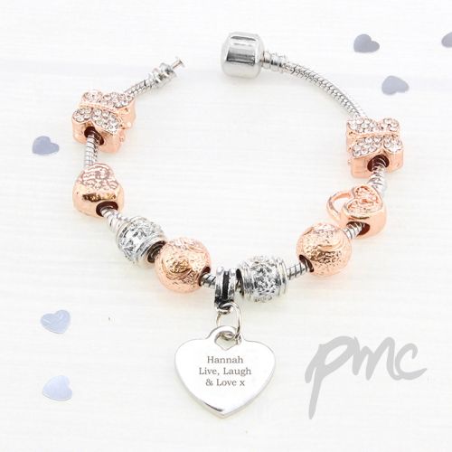 Personalised Rose Gold Charm Bracelet - Any Message - 21cm