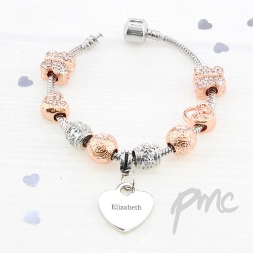 Personalised Rose Gold Charm Bracelet - 21cm