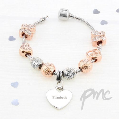Personalised Rose Gold Charm Bracelet - 21cm