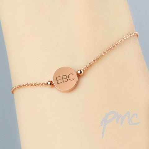 Personalised Rose Gold Plated Initials Disc Bracelet