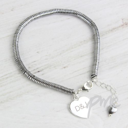 Personalised Hematite Initials Heart Bracelet