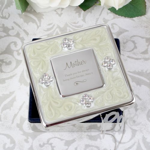 Personalised Swirls & Hearts Square Diamante Trinket Box
