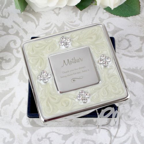 Personalised Swirls & Hearts Square Diamante Trinket Box