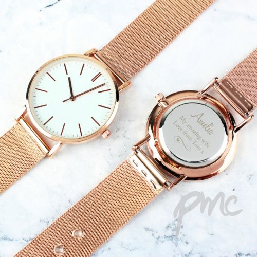 Personalised Ladies Swirls and Hearts Rose Gold Tone Watch with Presentation Box