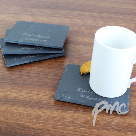 Personalised Script Engraved 4 Pack of Slate Coasters