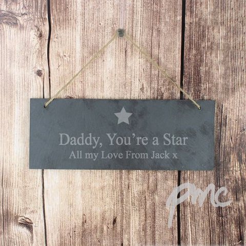 Personalised Star Motif Hanging Slate Plaque