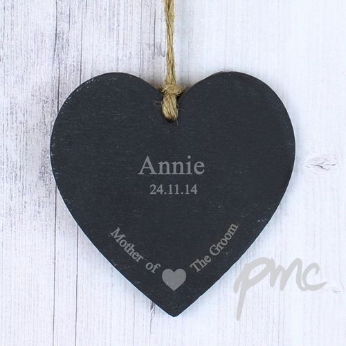Personalised Mother Of The Groom Slate Heart Decoration