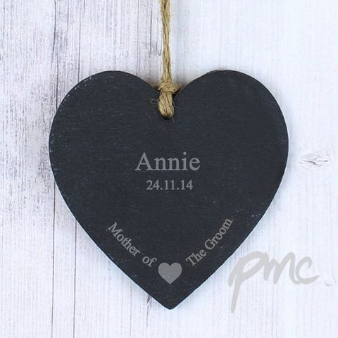 Personalised Mother Of The Groom Slate Heart Decoration