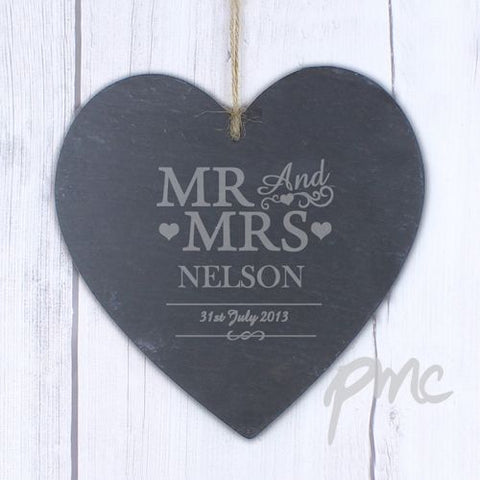 Personalised Large Mr & Mrs Slate Heart