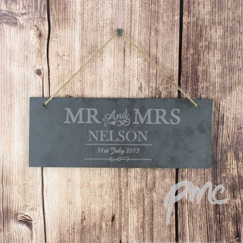 Personalised Mr & Mrs Hanging Slate Plaque