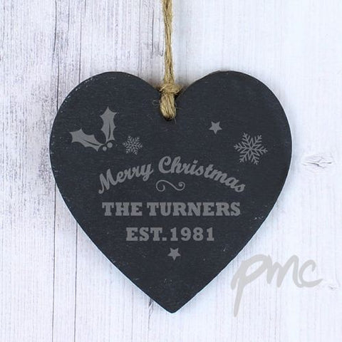 Personalised Merry Christmas Slate Heart