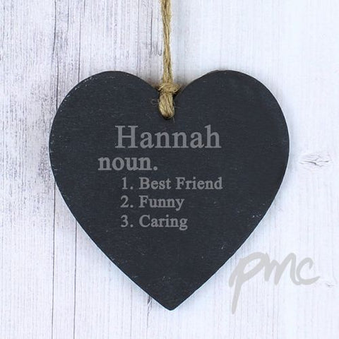 Personalised Word Definition Slate Heart Decoration