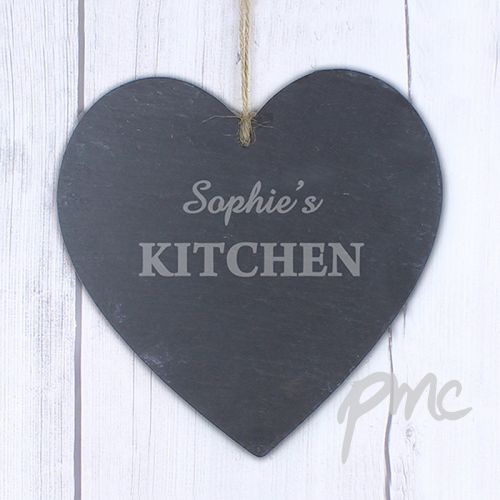 Personalised Kitchen Large Slate Heart Decoration