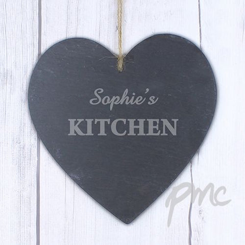 Personalised Kitchen Large Slate Heart Decoration
