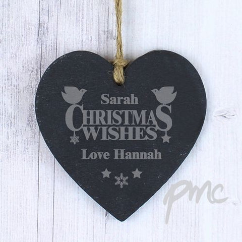 Personalised Christmas Wishes Slate Heart