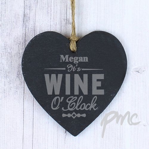 Personalised Wine O'Clock Slate Heart