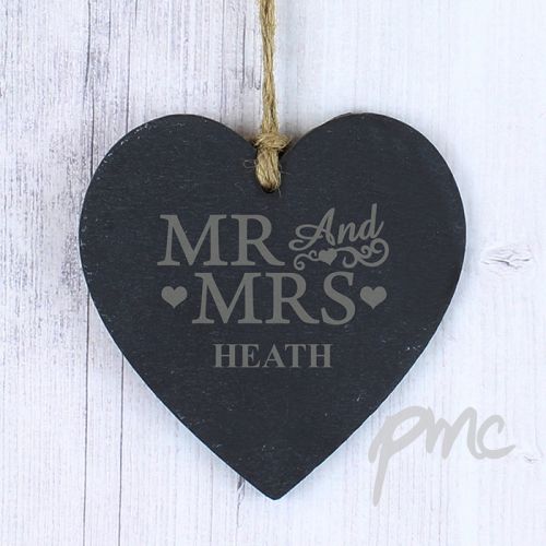 Personalised Mr & Mrs Slate Heart