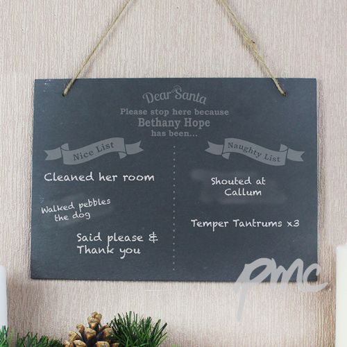 Personalised Christmas Naughty & Nice Hanging Slate Sign