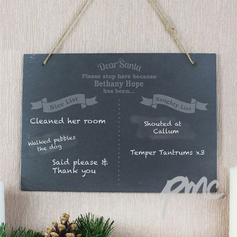 Personalised Christmas Naughty & Nice Hanging Slate Sign