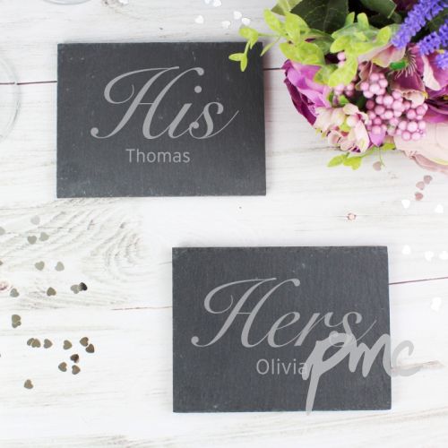 Personalised His and Hers Slate Coaster Set