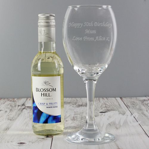 Personalised White Wine & Wine Glass Set
