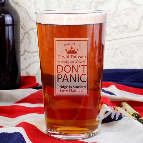 Personalised Dont Panic Pint Glass
