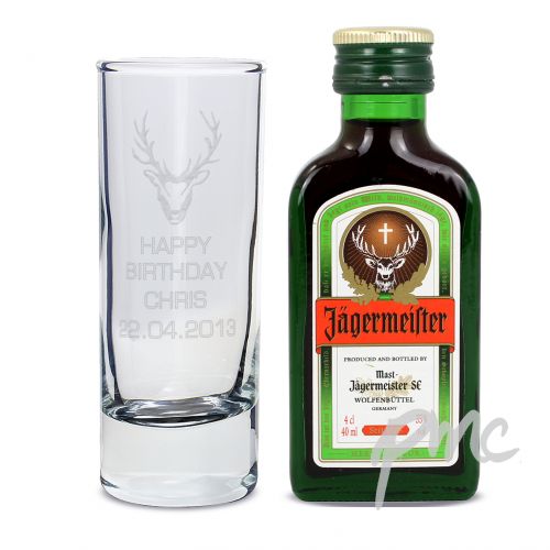 Personalised Stag Shot Glass and Miniature Jagermeister