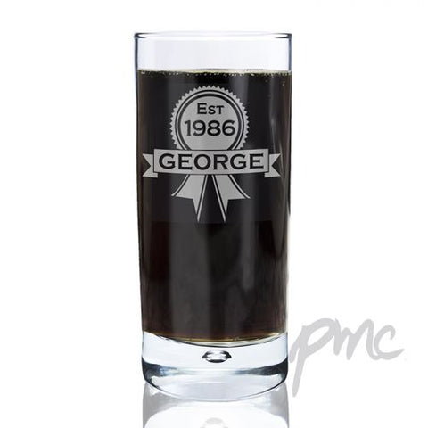Personalised Established Rosette Hi Ball Bubble Glass