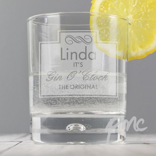 Personalised Gin O'Clock Tumbler Bubble Glass