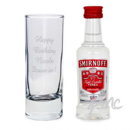 Personalised Shot Glass and Miniature Vodka Set - Text Only